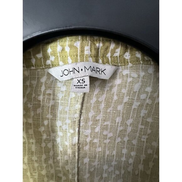 John Mark Full Button Linen Tunic Top Size XS Green Wire Collar Lagenlook Artsy - Picture 4 of 8